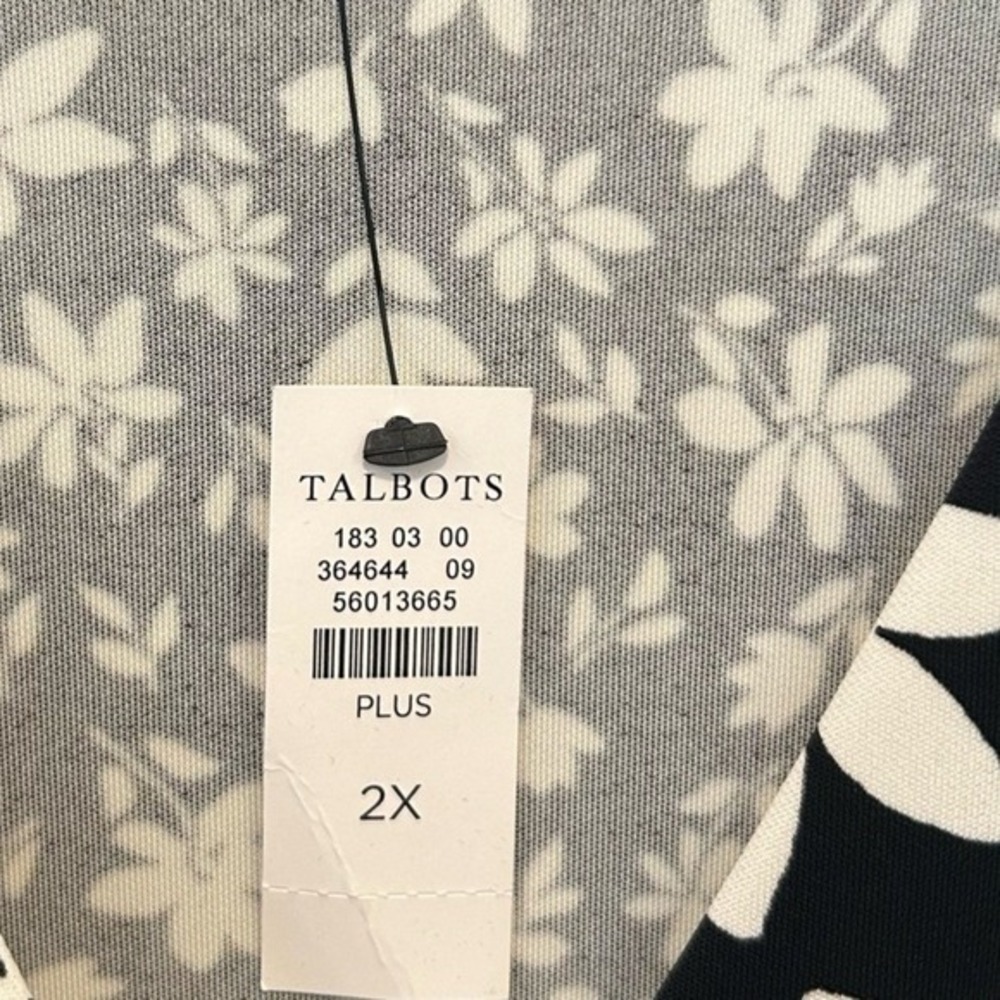 NWT Talbots Bicolor Floral Faux Wrap Dress 2X Jersey Stretch Black White DR-1591 - Picture 5 of 10